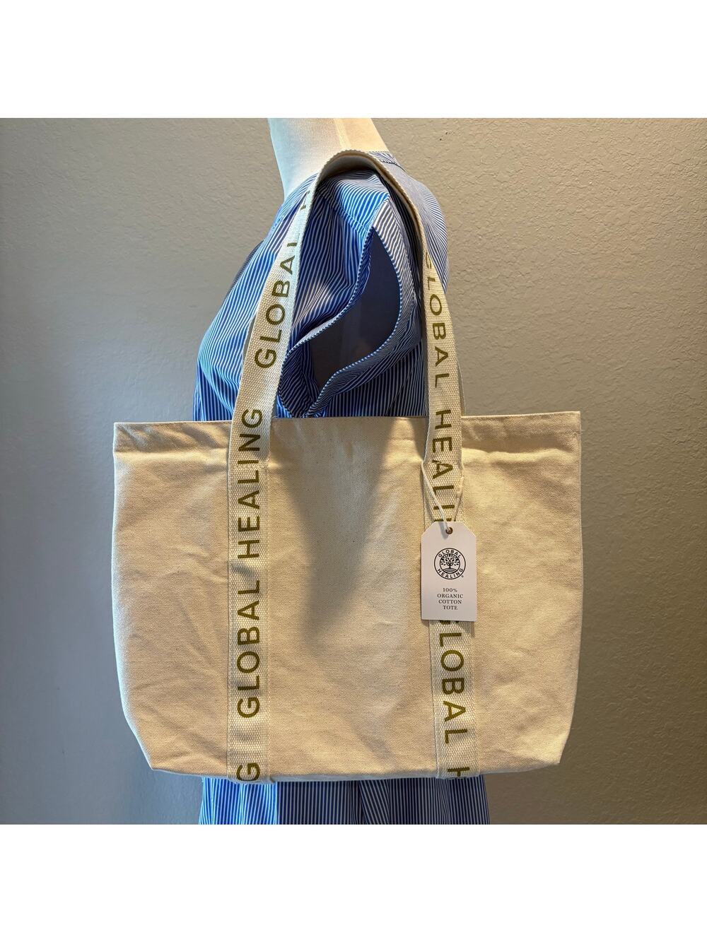 GLOBAL HEALING 100% Organic Cotton Tote Bone Sz OS Granola Environmentally Safe